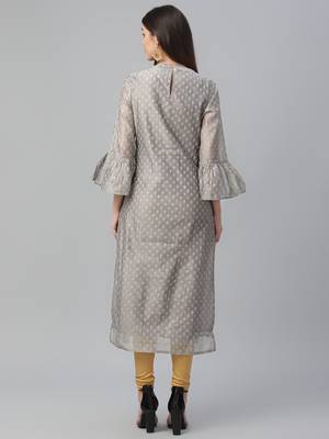 Grey Chanderi Kurta with Shiffly Pants 4
