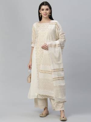 Foil Printed Chanderi Kurta and Palazzo Set 1