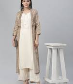 Printed Jamdani Silk Shrug, Rayon Kurta and Palazzo Set