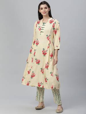 All Over Printed and Sequin Embroidered Rayon Kurta with Pants 2