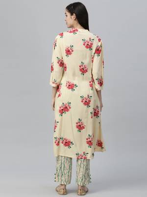 All Over Printed and Sequin Embroidered Rayon Kurta with Pants 4
