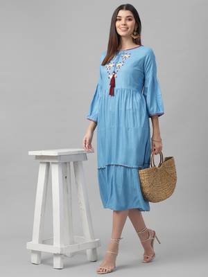 Embroidered Rayon Slub Dress 1
