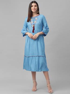 Embroidered Rayon Slub Dress 2