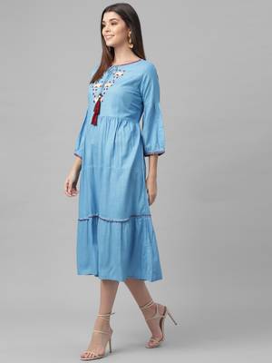 Embroidered Rayon Slub Dress 3