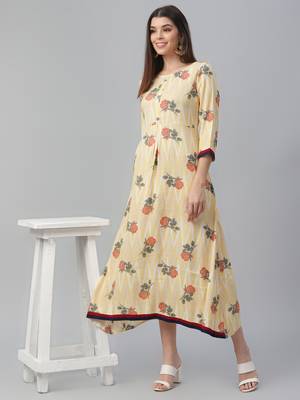 Cotton Slub Discharge Printed Floral Dress 1