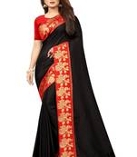 Black plain silk blend saree with blouse