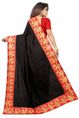 Black plain silk blend saree with blouse 2