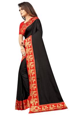 Black plain silk blend saree with blouse 3