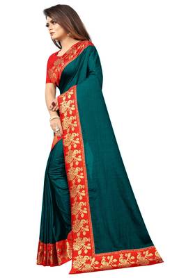 Dark blue plain silk blend saree with blouse 2
