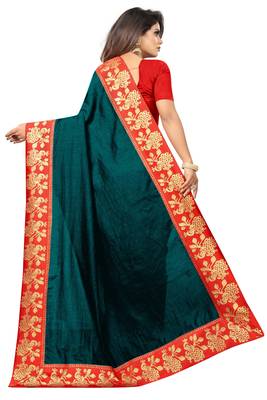 Dark blue plain silk blend saree with blouse 3