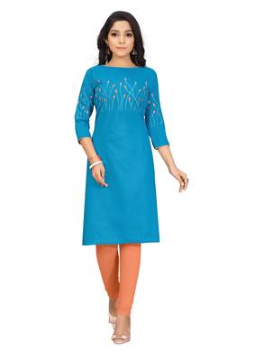 Blue embroidered cotton embroidered-kurtis 1