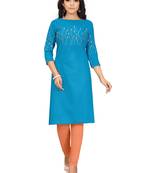 Blue embroidered cotton embroidered-kurtis