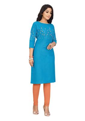 Blue embroidered cotton embroidered-kurtis 3