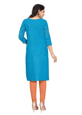 Blue embroidered cotton embroidered-kurtis 4