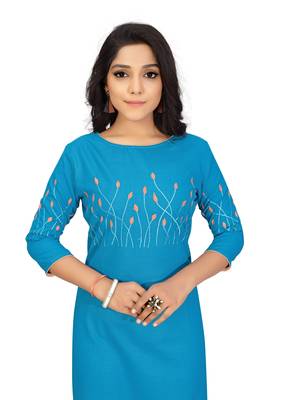 Blue embroidered cotton embroidered-kurtis 5
