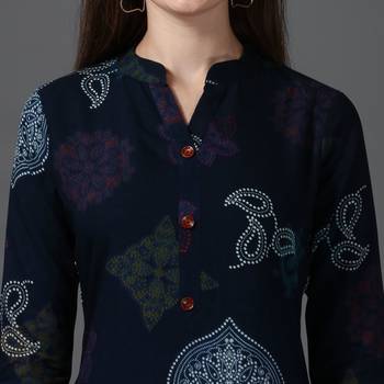 Women's Navy Blue Rayon Bandhni Printed Straight Kurta 5