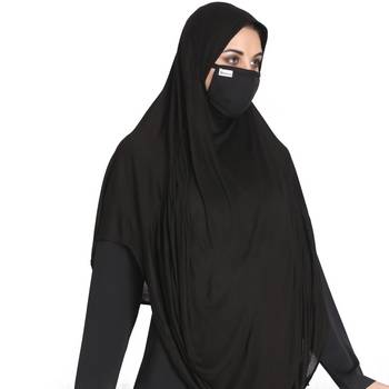Bashariya-3 Pcs Set : Khimar-Ready To Wear Instant Hijab With A Complementary Mask & Under Scarf Cap 3