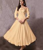 Cream embroidered rayon long-kurtis