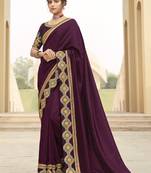 Wine embroidered satin saree with blouse