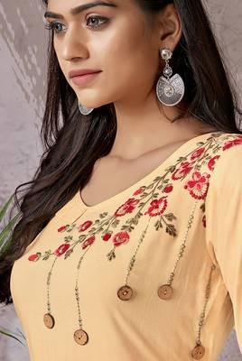 Cream embroidered rayon long-kurtis 2