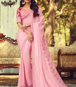 Baby pink embroidered silk saree with blouse