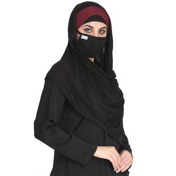 Bashariya-3 Pcs Set : Ready To Wear Turban Style Hijab With A Complementary Mask & Under Scarf Cap 3