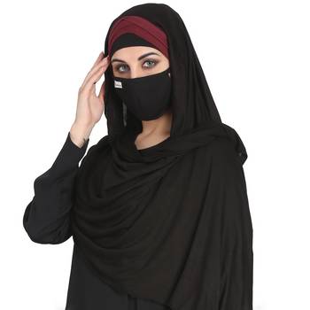 Bashariya-3 Pcs Set : Ready To Wear Turban Style Hijab With A Complementary Mask & Under Scarf Cap 4
