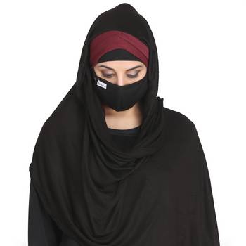 Bashariya-3 Pcs Set : Ready To Wear Turban Style Hijab With A Complementary Mask & Under Scarf Cap 6