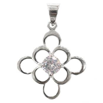 White Zircon Studded Silver Pendant-PD014 1
