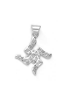 Swastik Zircon Silver Pendant-PD097 1