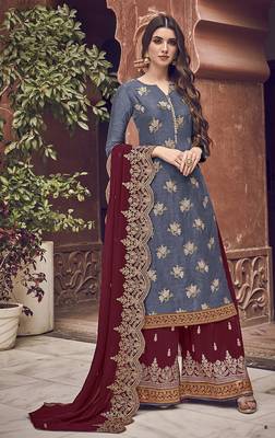 Grey embroidered jacquard salwar 1