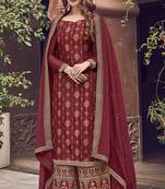 Red embroidered jacquard salwar