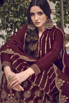 Maroon embroidered jacquard salwar 2