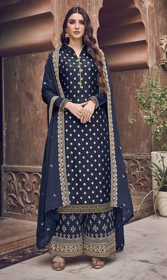 Navy-blue embroidered jacquard salwar 1