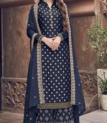 Navy-blue embroidered jacquard salwar