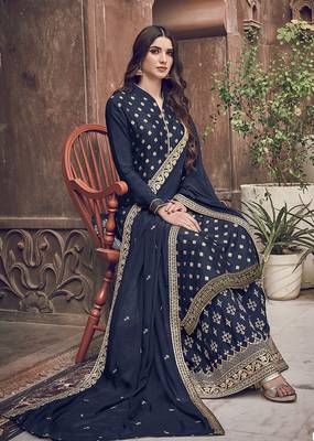Navy-blue embroidered jacquard salwar 2