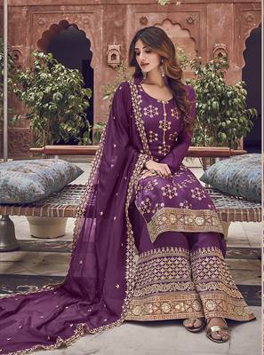 Purple embroidered jacquard salwar 3