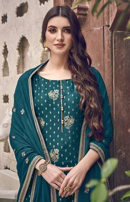 Teal embroidered jacquard salwar 2