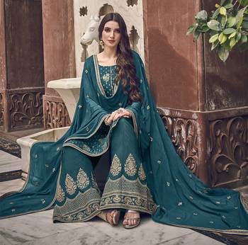 Teal embroidered jacquard salwar 4