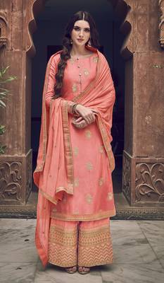 Peach embroidered jacquard salwar 1