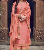 Peach embroidered jacquard salwar