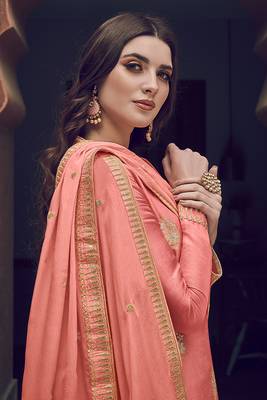 Peach embroidered jacquard salwar 2