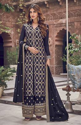 Navy-blue embroidered jacquard salwar 1