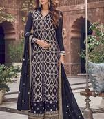 Navy-blue embroidered jacquard salwar