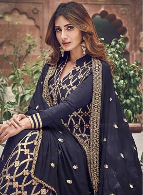 Navy-blue embroidered jacquard salwar 2