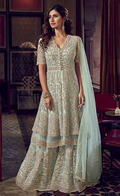 Light-blue embroidered net salwar 1