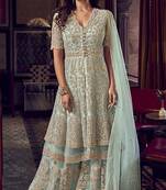 Light-blue embroidered net salwar