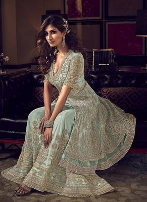 Light-blue embroidered net salwar 3