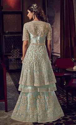 Light-blue embroidered net salwar 4