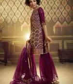 Wine embroidered net salwar
